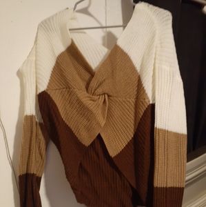 White, brown, and beige knitted jumper